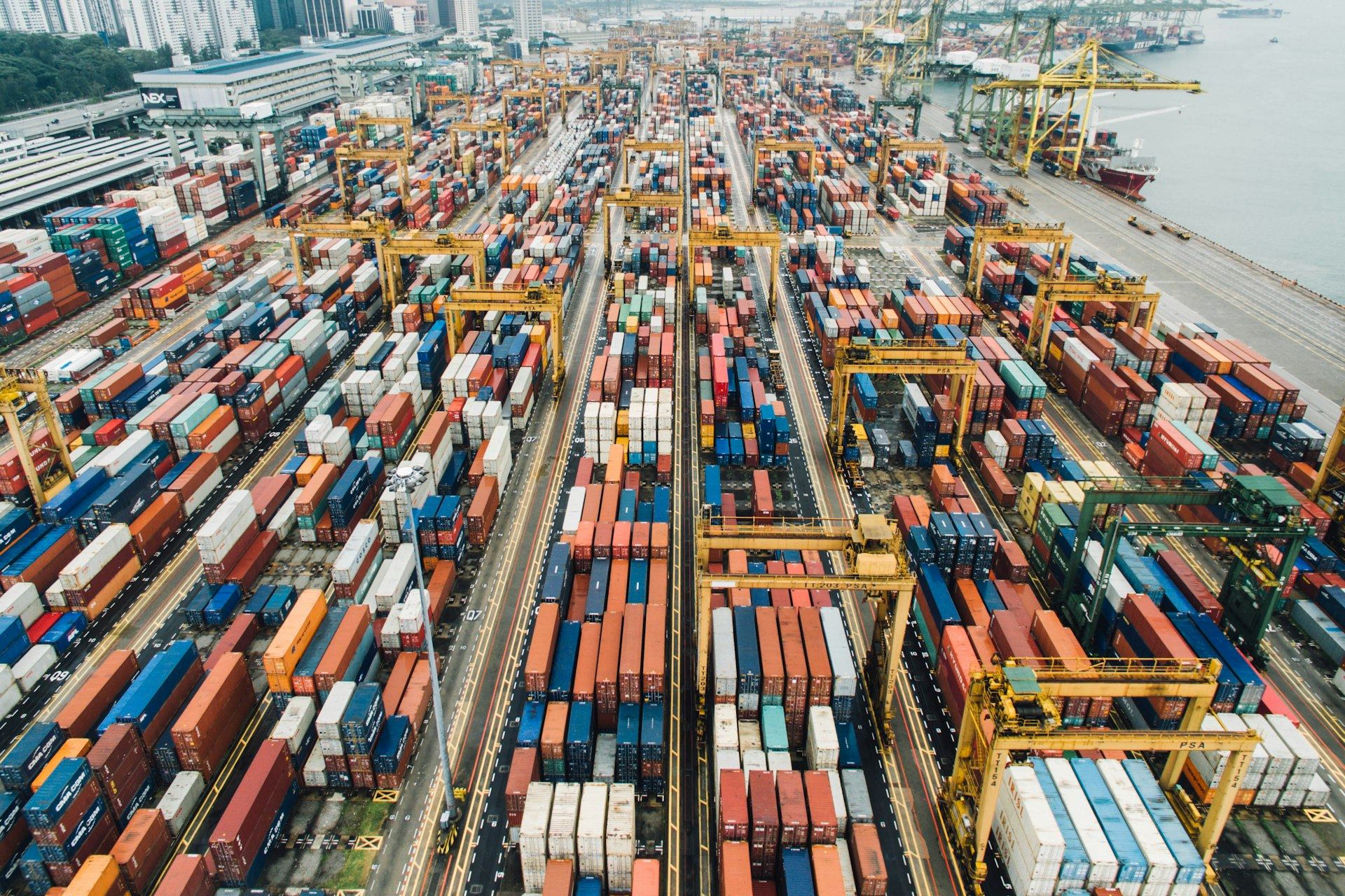 Mega Cargo container terminal at golden hour